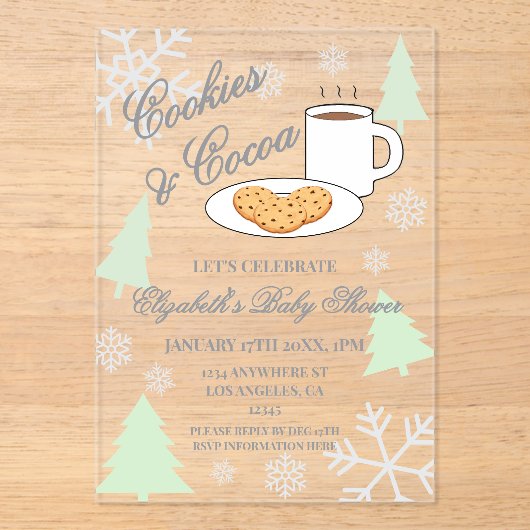 Cookies & Cocoa Baby Shower Acryleinladungen (Vorderseite)