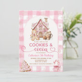 Cookies & Cocoa Birthday Pink Snowflakes Holiday Einladung (Stehend Vorderseite)