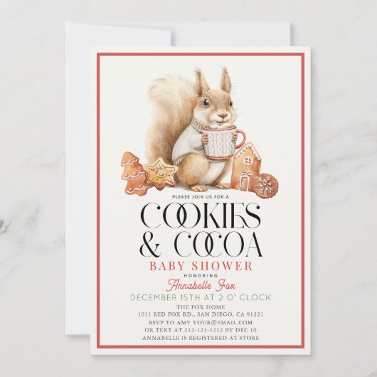 Cookies & Cocoa Hot Chocolate Squirrel Baby Shower Einladung (Vorderseite)