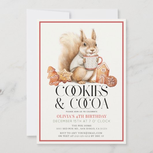 Cookies & Cocoa Hot Chocolate Squirrel Birthday Einladung (Vorderseite)