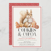 Cookies & Cocoa Hot Chocolate Squirrel Birthday Einladung (Vorne/Hinten)