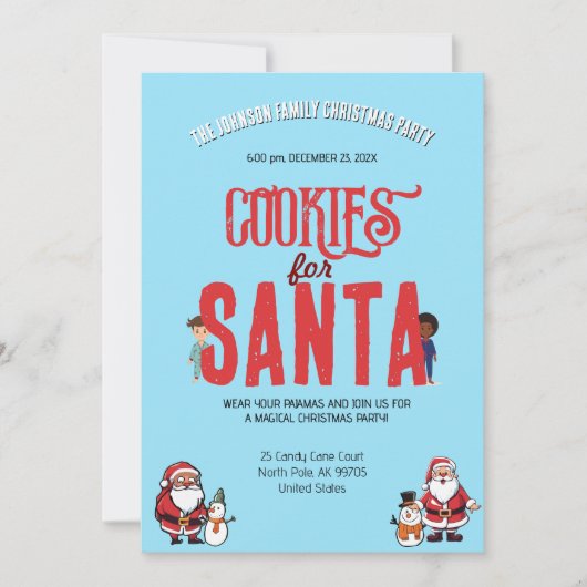 Cookies for Santa Christmas Pajama Baking Party Einladung (Vorderseite)