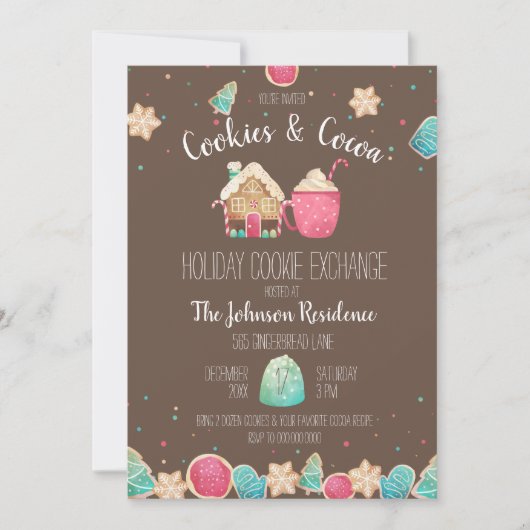 Cookies für den Urlaub und Kakaoschokolade Einladung (Vorderseite)
