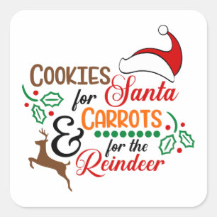 Cookies für den Weihnachtsmann und die Karotten f Quadratischer Aufkleber