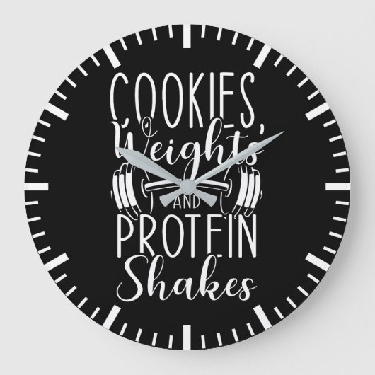 Cookies, Gewichte und Eiweißshakes, sonniger Fitne Große Wanduhr (Vorderseite)