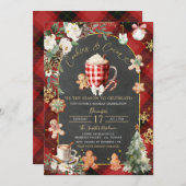 Cookies Heiße Kakao Kariert Rotes Schwarzes Weihna Einladung (Vorne/Hinten)