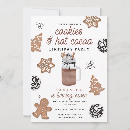 Cookies & Hot Cocoa Chocolate Kids Winter Birthday Einladung (Vorderseite)