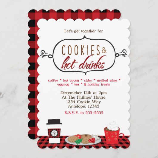 Cookies & Hot Drinks Feierlichkeiten Einladungen (Vorne/Hinten)
