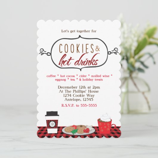 Cookies & Hot Drinks Feierlichkeiten Einladungen (Stehend Vorderseite)