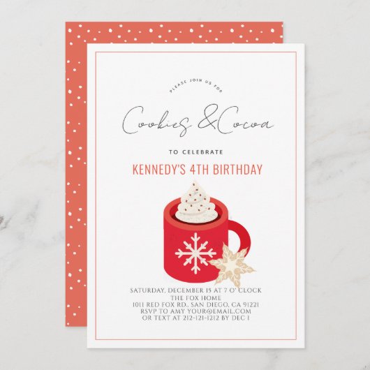Cookies & Kakao Heiße Schokolade Rote Tasse Geburt Einladung (Vorne/Hinten)