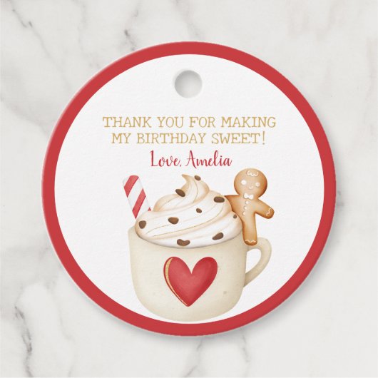 Cookies & Kakao Heiße Schokolade Rote Tasse Geburt Geschenkanhänger (Vorderseite)