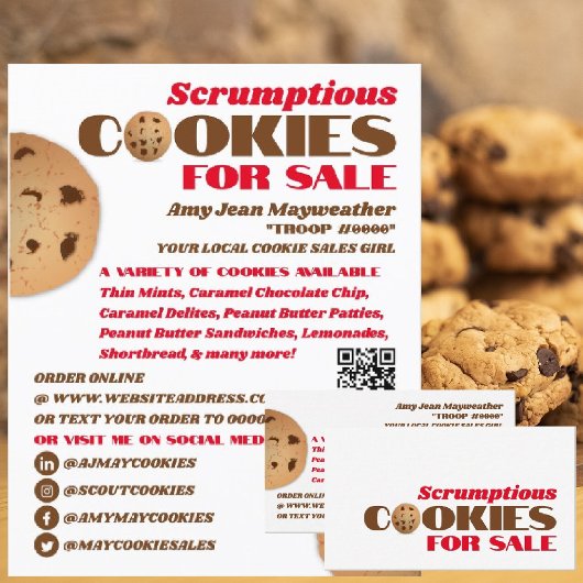 Cookies Logo, Cookie Sales Fundraising-Karte Visitenkarte