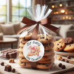 Cookies lustiges Weihnachtsschild Runder Aufkleber<br><div class="desc">Kein Essen bis Weihnachten mit Keksen mit einem rosa Bogen.</div>