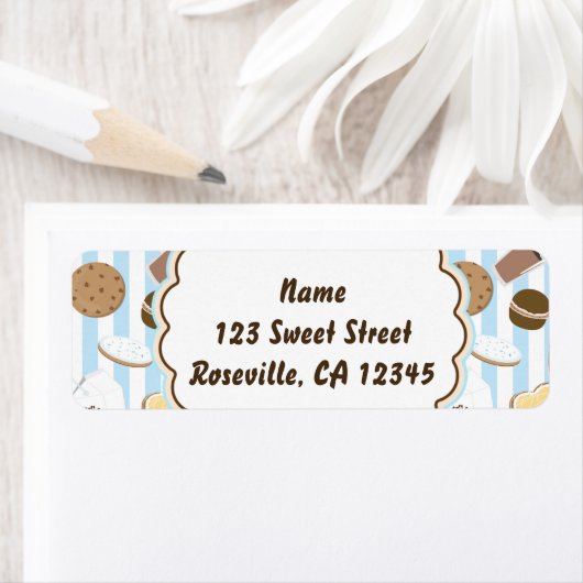 Cookies & Milk Blue Boys Party-Adressetikett (Insitu)