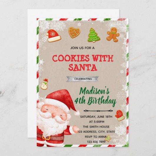 Cookies mit der Santa Party Einladung (Vorne/Hinten)