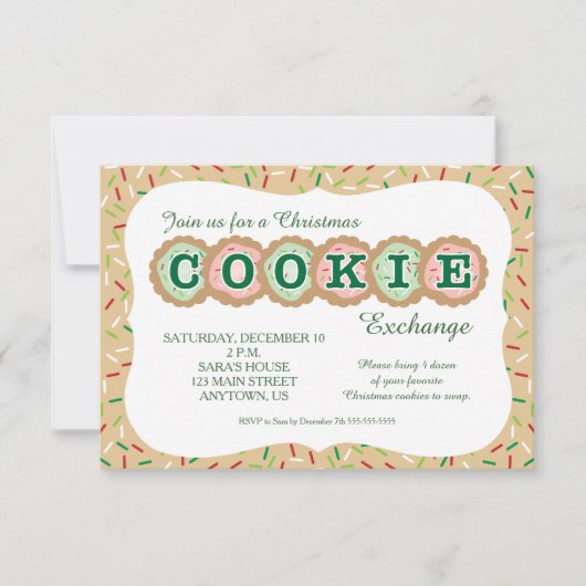 Cookies mit Sprinkles Weihnachts-Cookie-Exchange RSVP Karte (Vorderseite)