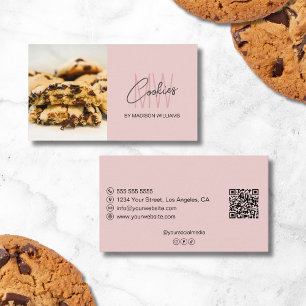 Cookies Monogram Logo Bakery Foto QR Pink Visitenkarte