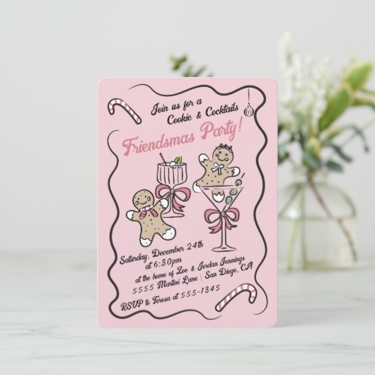 Cookies und Cocktails Weihnachts Friendsmas Party Einladung (Stehend Vorderseite)