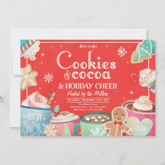 Cookies und heißes Kakao Weihnachtsfest Party Einladung (Vorderseite)