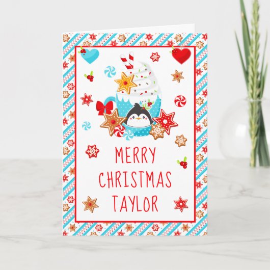 Cookies und Kakao Blau Frohe Weihnachten (Vorderseite)