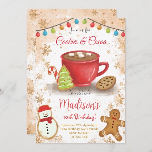 Cookies und Kakao Geburtstagsparty Einladung (Vorne/Hinten)