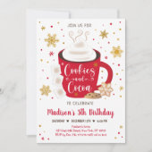 Cookies und Kakao Rot Gold Winter Geburtstag Einladung (Vorderseite)