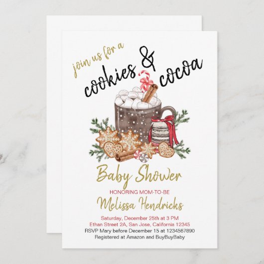 Cookies und Kakaodusche Einladung (Vorne/Hinten)