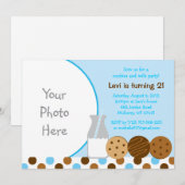 Cookies und Milk Blue Foto Geburtstag Einladungen (Vorne/Hinten)