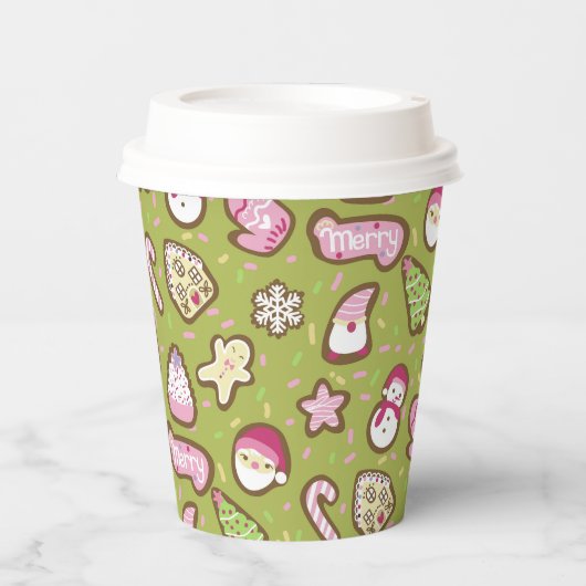 Cookies Weihnachts Grün Pappbecher (Vorderseite)