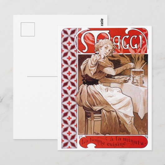 Cooking, Alphonse Mucha Postkarte (Vorne/Hinten)