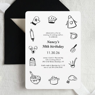 Cooking Birthday Party Hand Drawn Chef Minimalist  Einladung