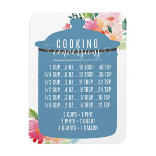 Cooking Converting Chart Blue Jar Magnet