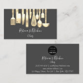 Cooking Logo Koch Restaurant Golden Knifes Grau Visitenkarte (Vorne/Hinten)
