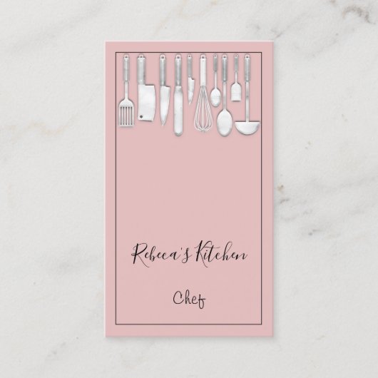 Cooking Logo Koch Restaurant Küche Knifes Rose Visitenkarte (Vorderseite)