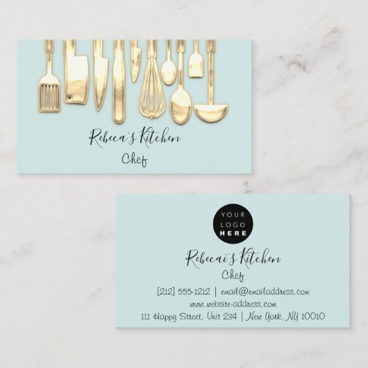 Cooking Logo Koch Restaurant Stilvolle Knifes Wass Visitenkarte (Vorne/Hinten)