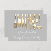Cooking Party Koch Golden Kitchen Grau Gold Einladung (Vorne/Hinten)