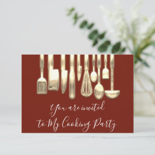 Cooking Party Koch Golden Kitchen Maroon Gold Einladung