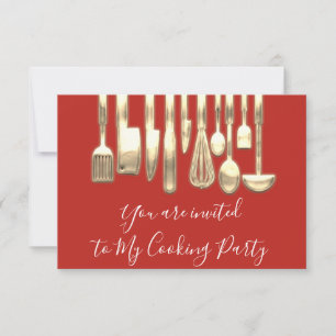 Cooking Party Koch Golden Kitchen Red Gold Einladung