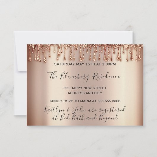 Cooking Party Koch Küche Rose Gold Tropfen Metal Einladung (Rückseite)