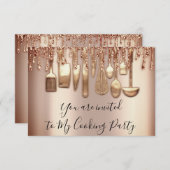 Cooking Party Koch Küche Rose Gold Tropfen Metal Einladung (Vorne/Hinten)