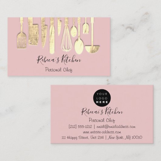 Cooking Personal Koch Restaurant Catering GoldPink Visitenkarte (Vorne/Hinten)