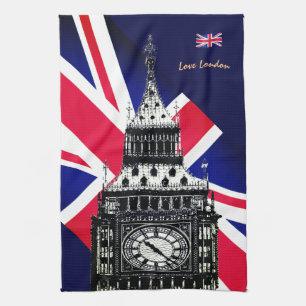 Cooking UK & British Flag, Big Ben London, Köche  Geschirrtuch