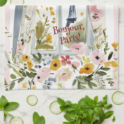 Cooking with a view of the Eiffel Tower Geschirrtuch (Gefaltet)