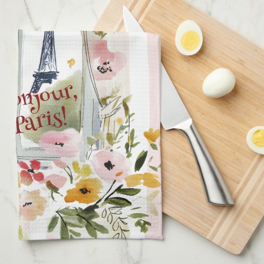 Cooking with a view of the Eiffel Tower Geschirrtuch (Viertel Falte)