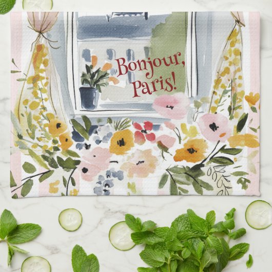 Cooking with a view of the Eiffel Tower Geschirrtuch (Gefaltet)