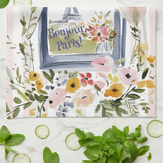 Cooking with a view of the Eiffel Tower Geschirrtuch (Gefaltet)