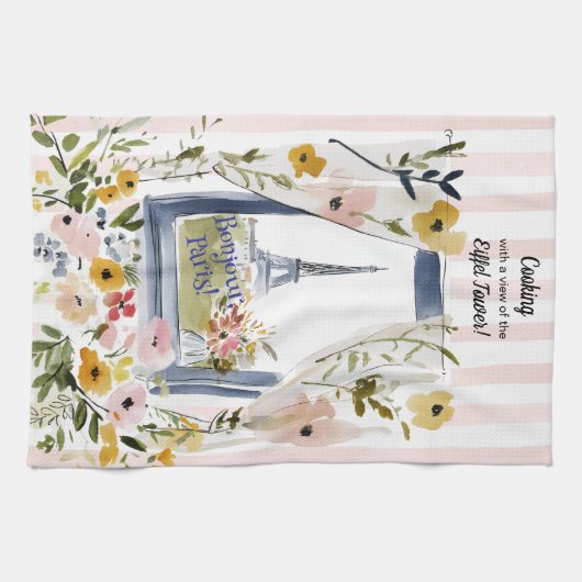 Cooking with a view of the Eiffel Tower Geschirrtuch (Horizontal)