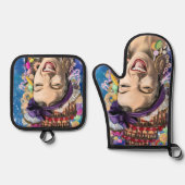 Cooking Woman Funny Oven Mitt & Pot Holder Set (Vorderseite)