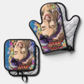 Cooking Woman Funny Oven Mitt & Pot Holder Set (Vorderseite/Rückseite)
