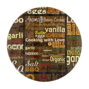Cooking WordArt (Round) Glass Cutting Board Schneidebrett